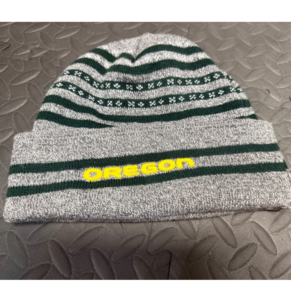 Captivating Headwear Oregon Ducks Beanie Knit Cap Hat Striped NCAA Embroidered